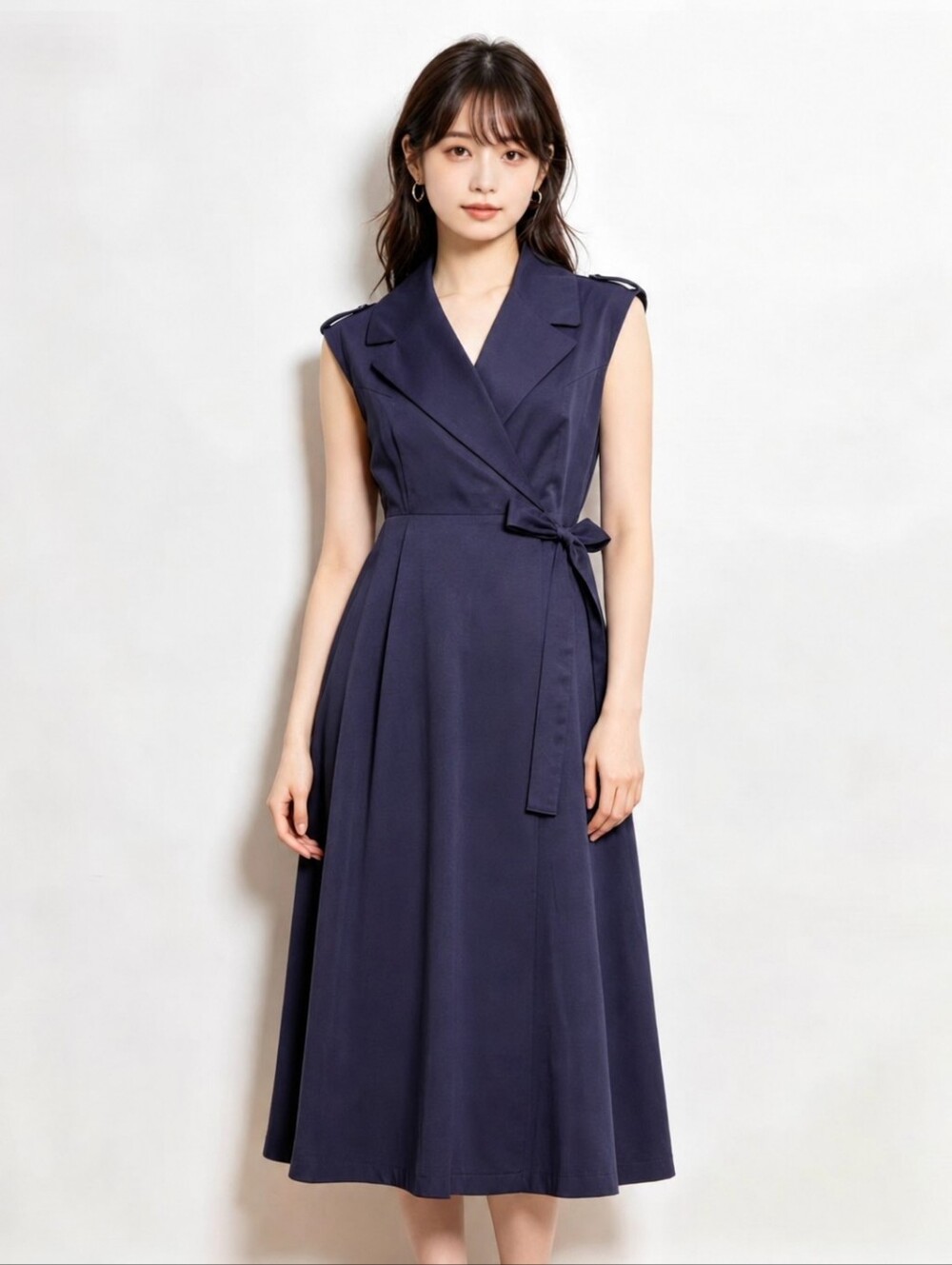 MISCH MASCH Navy Tailored Collar Flare Dress | YKK Zip |Japanese Brand |No Belt